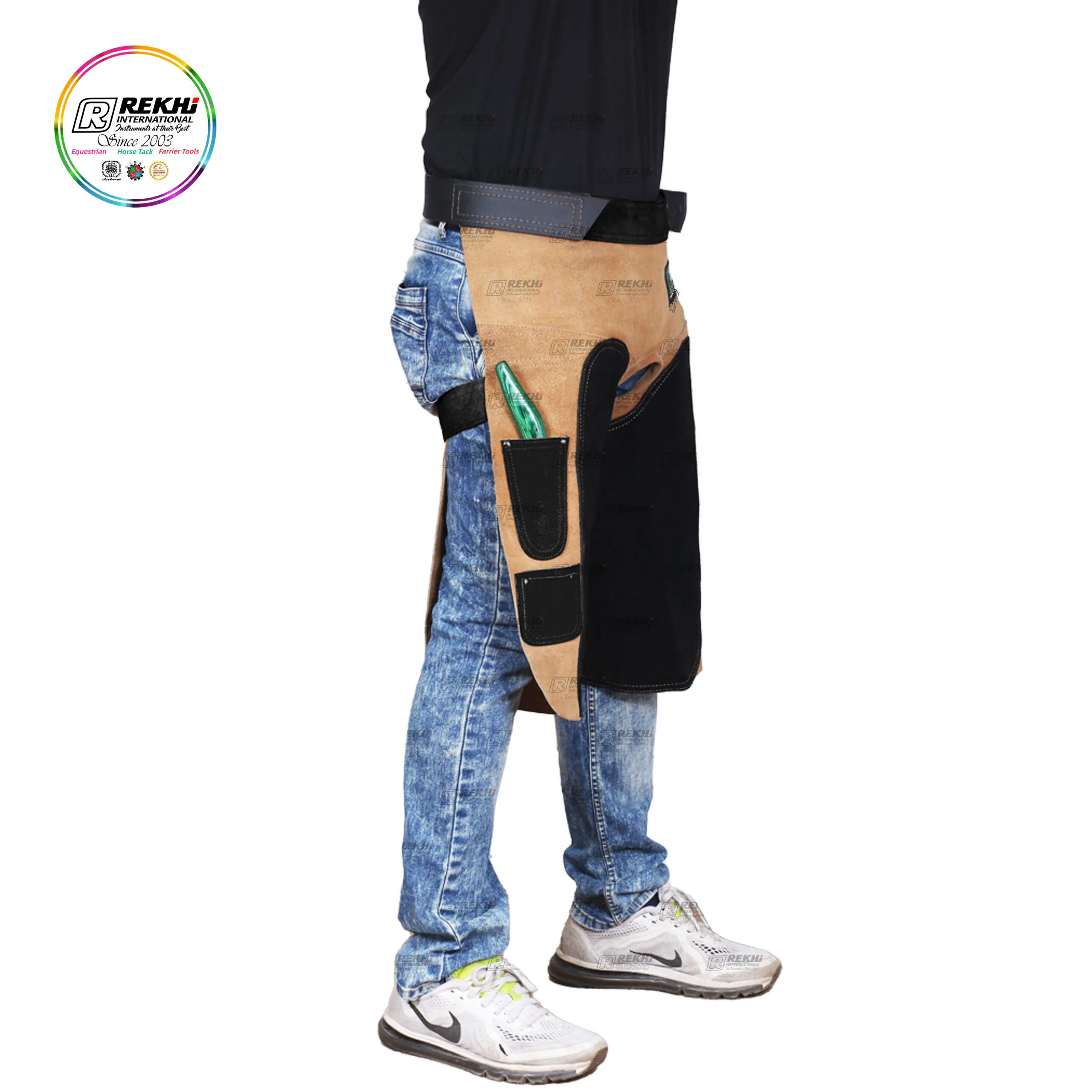Full Suede Leather Farrier Apron Chaps with Dual Knife Pockets, Nail Pocket & Magnets | RI-FA-01