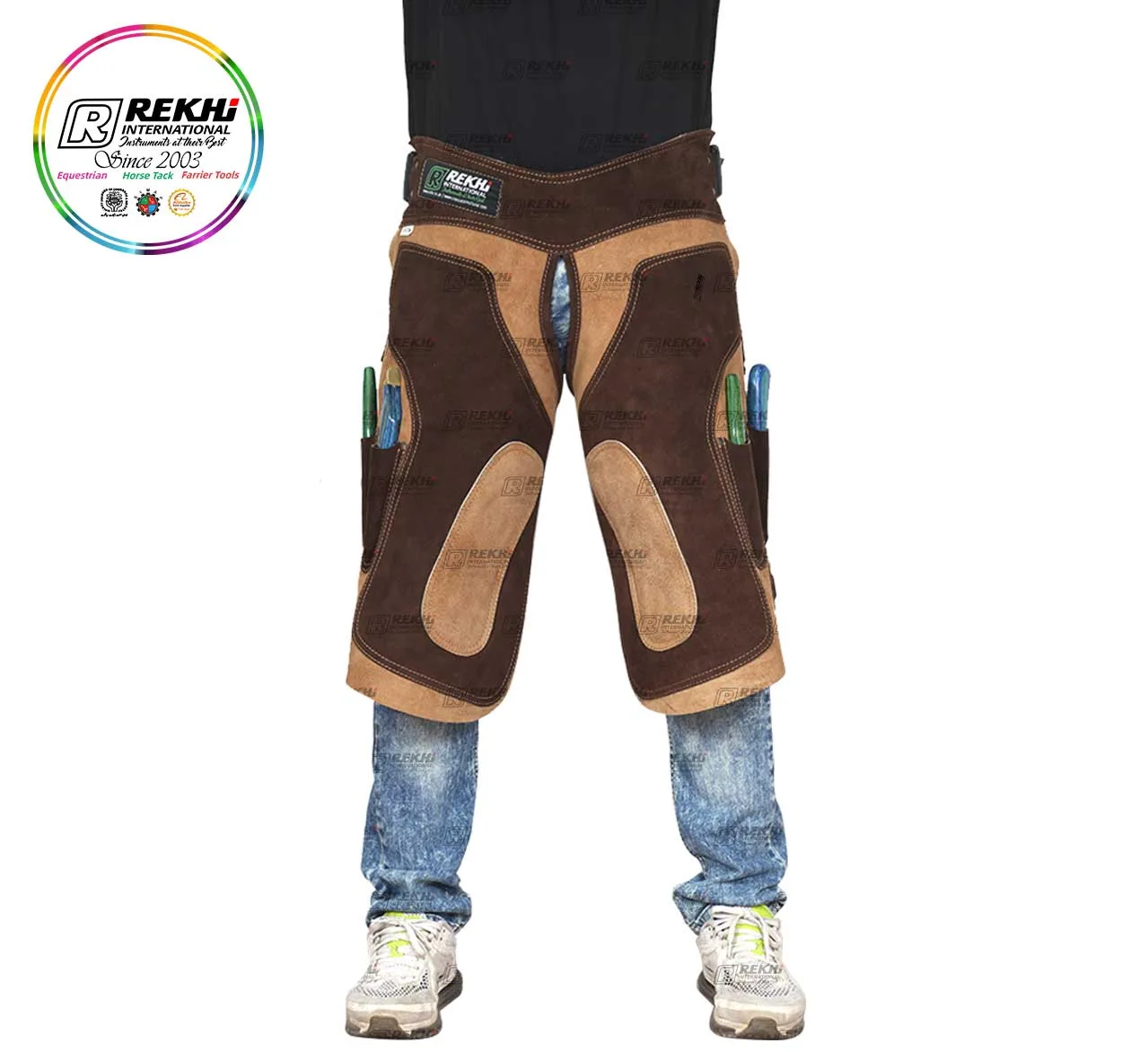 Rekhi Heavy Duty Farrier Apron Chaps – Full Cowhide Suede Leather for Ultimate Durability, Reinforced Stitching, and Tool Pockets RI-FA-21